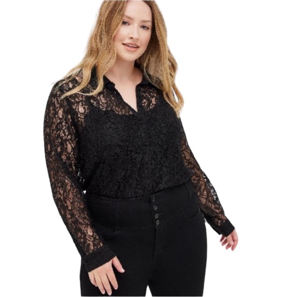 TORRID woman's plus size 2X Madison black lace button up long sleeve top shirt - Picture 15 of 15